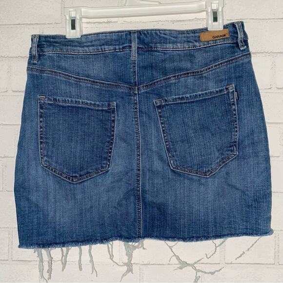 GARAGE $58 Distressed Stretch Denim Mini Skirt LG EUC - Picture 8 of 10